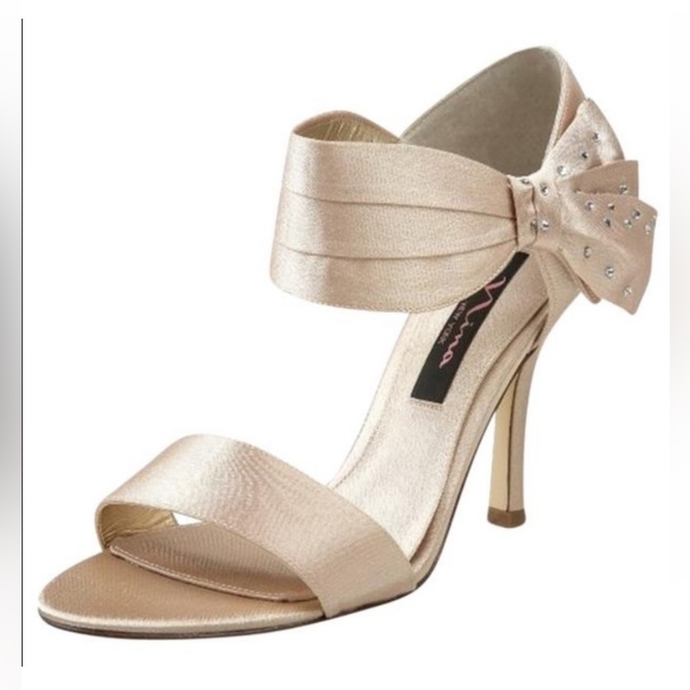 Nina New York Clova Satin Rhinestone Sandal Ankle Strap Stiletto Heels 6.5 M